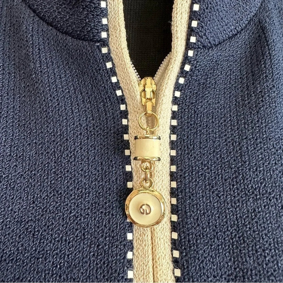 Vintage St John Collection Marie Gray Sz 4 Navy Nautical Zip Up Jacket Santana - Picture 6 of 11